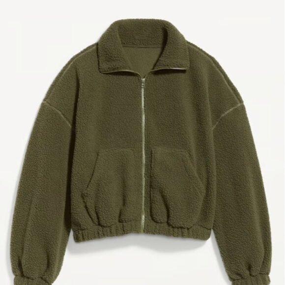 New Old Navy Sherpa fleece zip up funnel neck green size small - Picture 14 of 16
